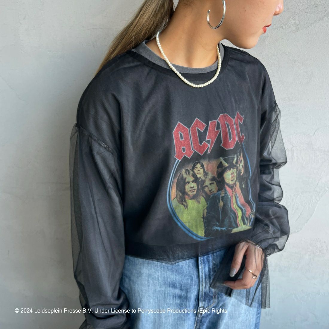 GOOD ROCK SPEED [グッドロックスピード] 別注 AC/DC ロゴプリントロングスリーブTシャツ [INTN-001-JF] BLACK &&モデル身長：156cm 着用サイズ：S&&