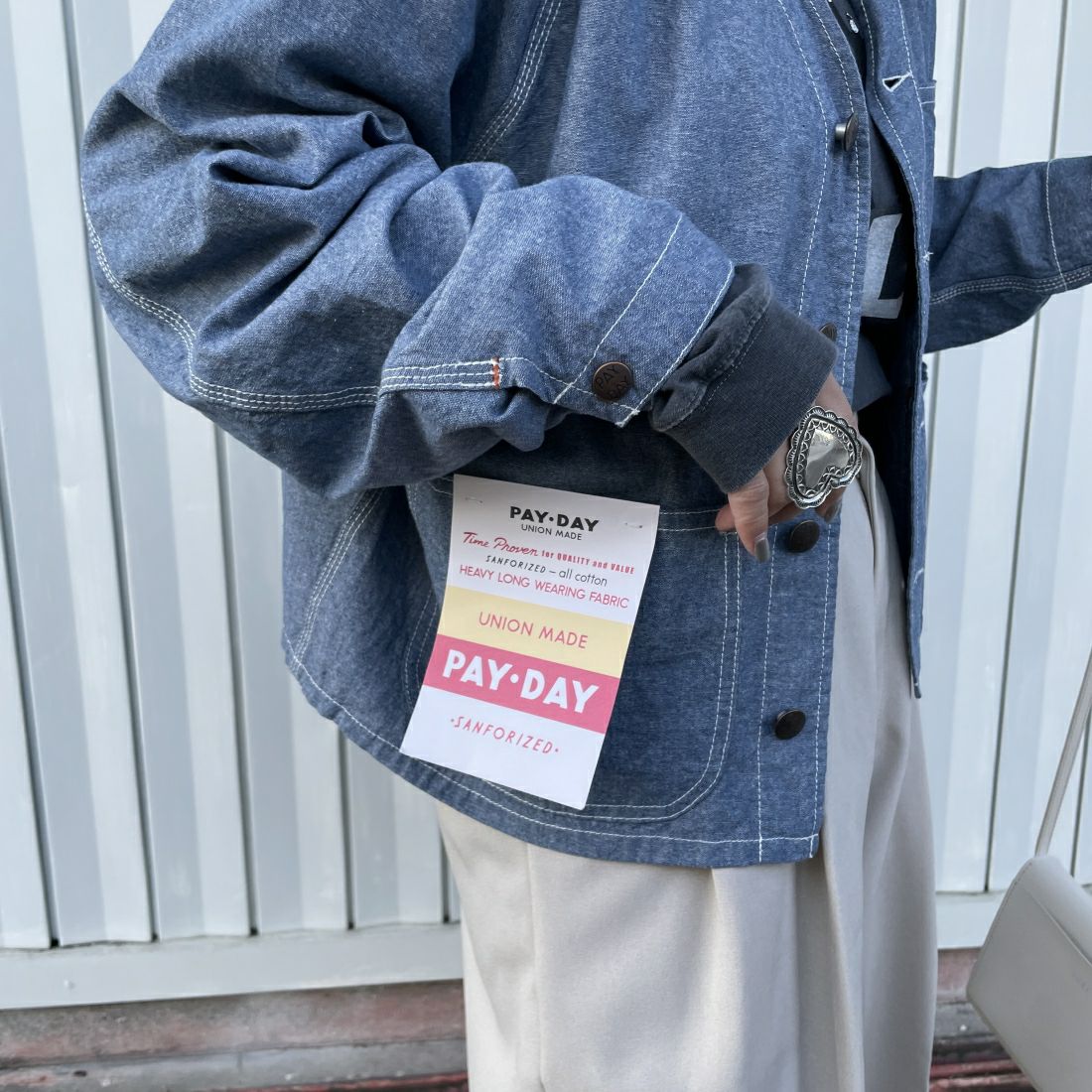 PAY DAY [ペイデイ] 別注 エンジニアジャケット [PD10-CA-IN4-JF] ｼｬﾝﾌﾞﾚｰ &&モデル身長：163cm 着用サイズ：F&&