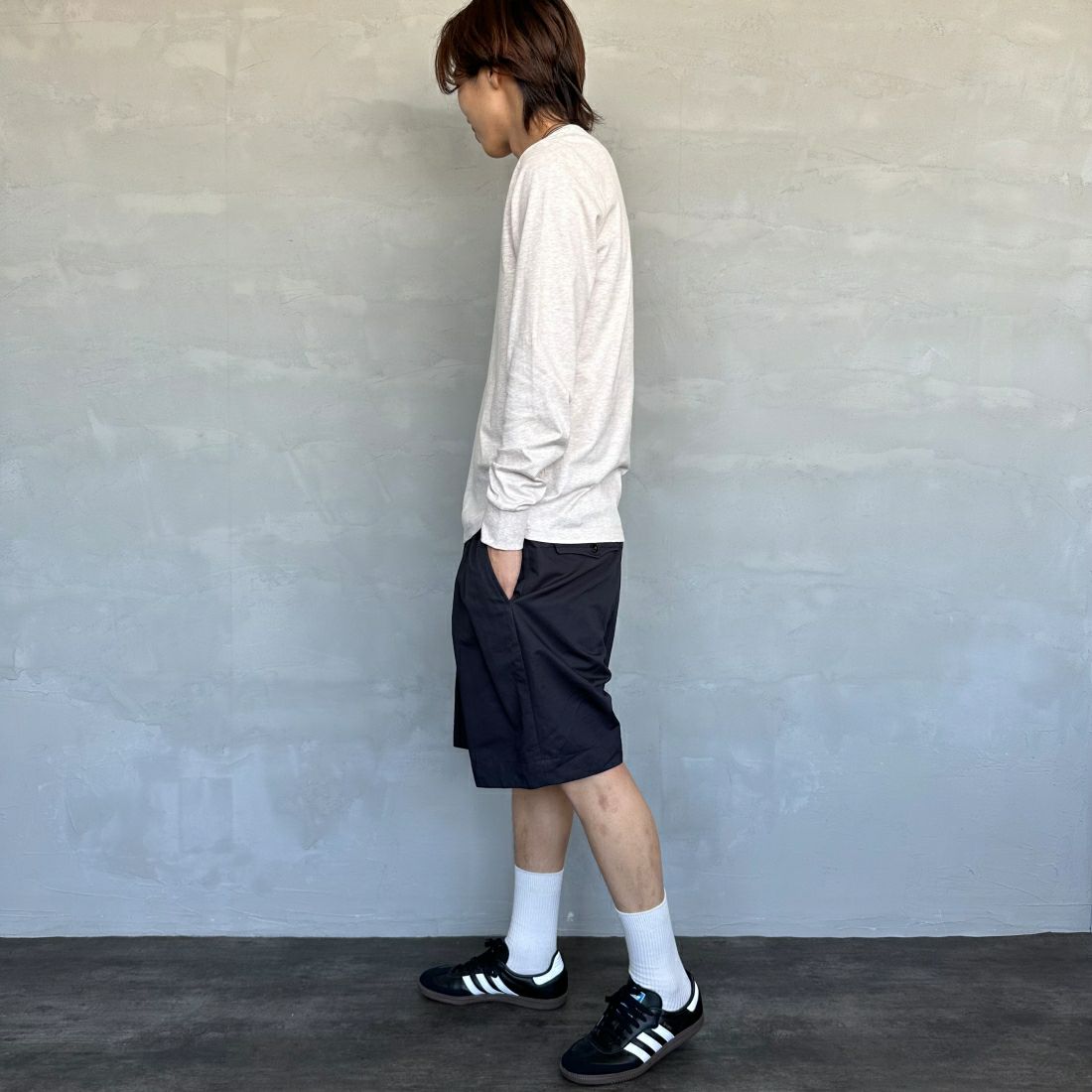 FRED PERRY [フレッドペリー] ティップライン ワンポイント刺繍Tシャツ [M9602] X23 PORRID &&モデル身長：179cm 着用サイズ：M&&