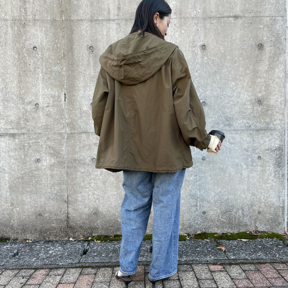 Jeans Factory Clothes [ジーンズファクトリークローズ] ショート丈 ナイロンモッズパーカー [IN1-CT-4] KHAKI &&モデル身長：163cm 着用サイズ：F&&