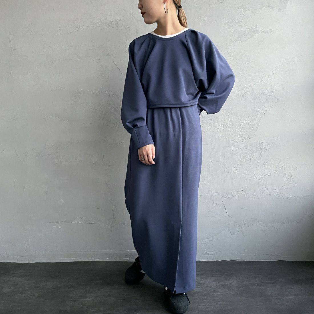 By/m [バイエム] ギャザーベルト付きカットボレロ [23142064] 12 D.BLUE &&モデル身長：156cm 着用サイズ：F&&