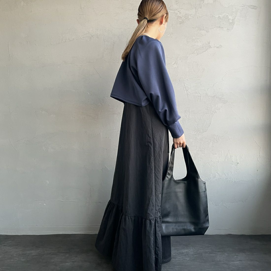 By/m [バイエム] ギャザーベルト付きカットボレロ [23142064] 12 D.BLUE &&モデル身長：156cm 着用サイズ：F&&