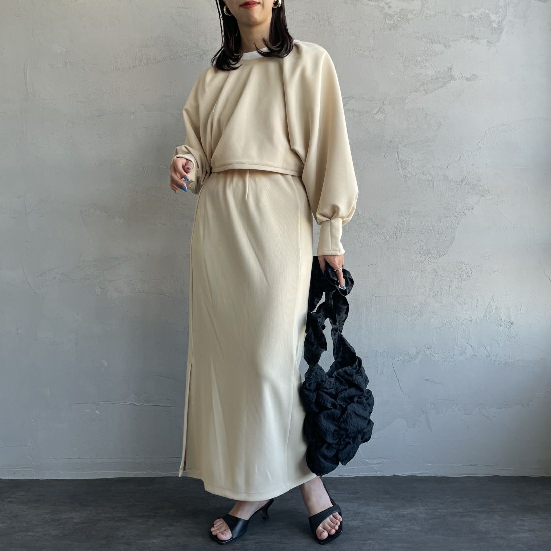 By/m [バイエム] ギャザーベルト付きカットボレロ [23142064] 21 ECRU &&モデル身長：163cm 着用サイズ：F&&