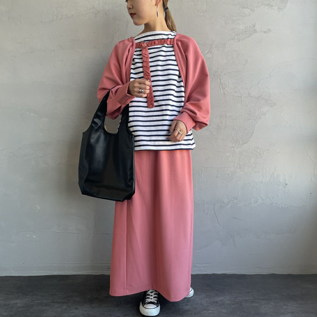 By/m [バイエム] ギャザーベルト付きカットボレロ [23142064] 41 MACARON &&モデル身長：156cm 着用サイズ：F&&