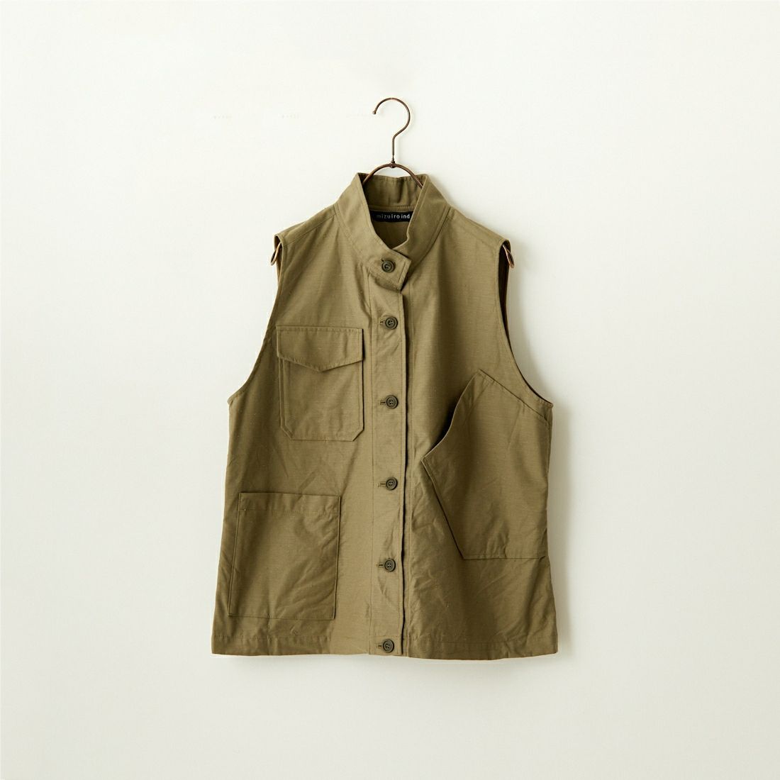 mizuiro ind [ミズイロインド] スタンドカラーワークベスト [4-230017] 24 KHAKI
