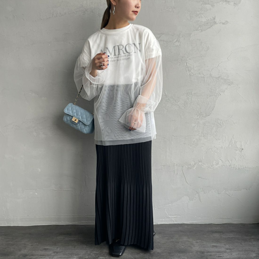 By/m [バイエム] シアーメッシュブラウス [24112009] 02 OFF &&モデル身長：156cm 着用サイズ：F&&