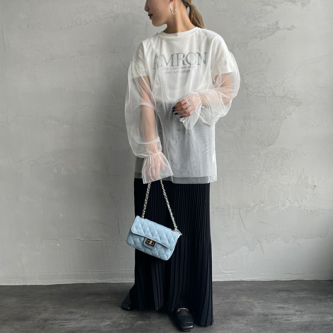 By/m [バイエム] シアーメッシュブラウス [24112009] 02 OFF &&モデル身長：156cm 着用サイズ：F&&