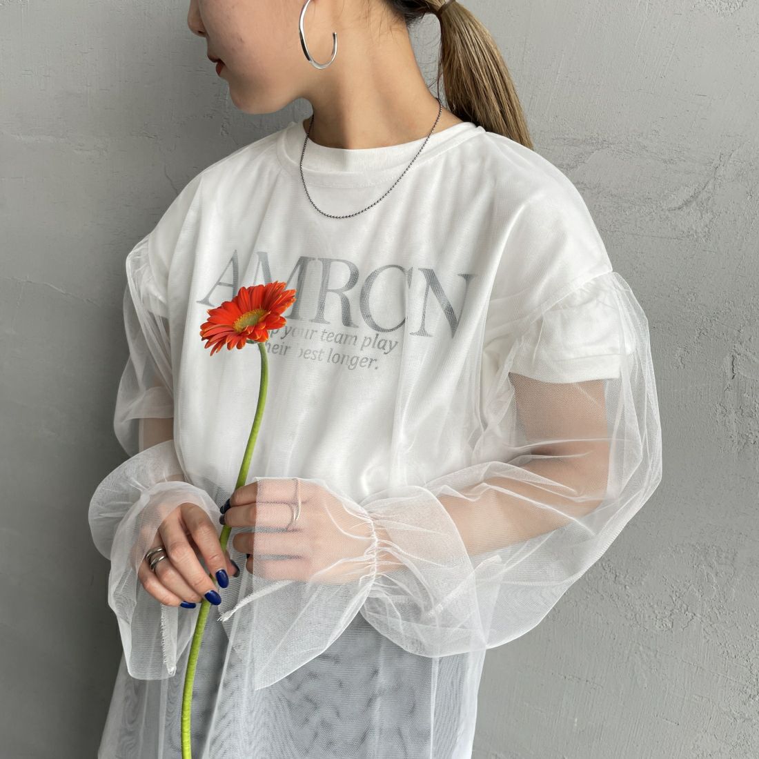 By/m [バイエム] シアーメッシュブラウス [24112009] 02 OFF &&モデル身長：156cm 着用サイズ：F&&