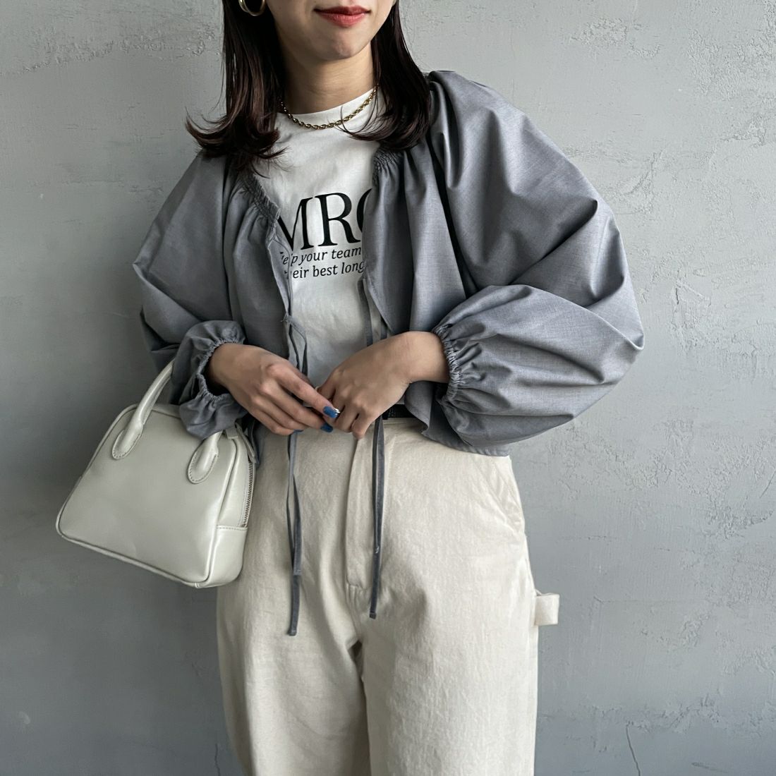 By/m [バイエム] 2WAY ボレロブラウス [23142056] 07 GRAY &&モデル身長：163cm 着用サイズ：F&&