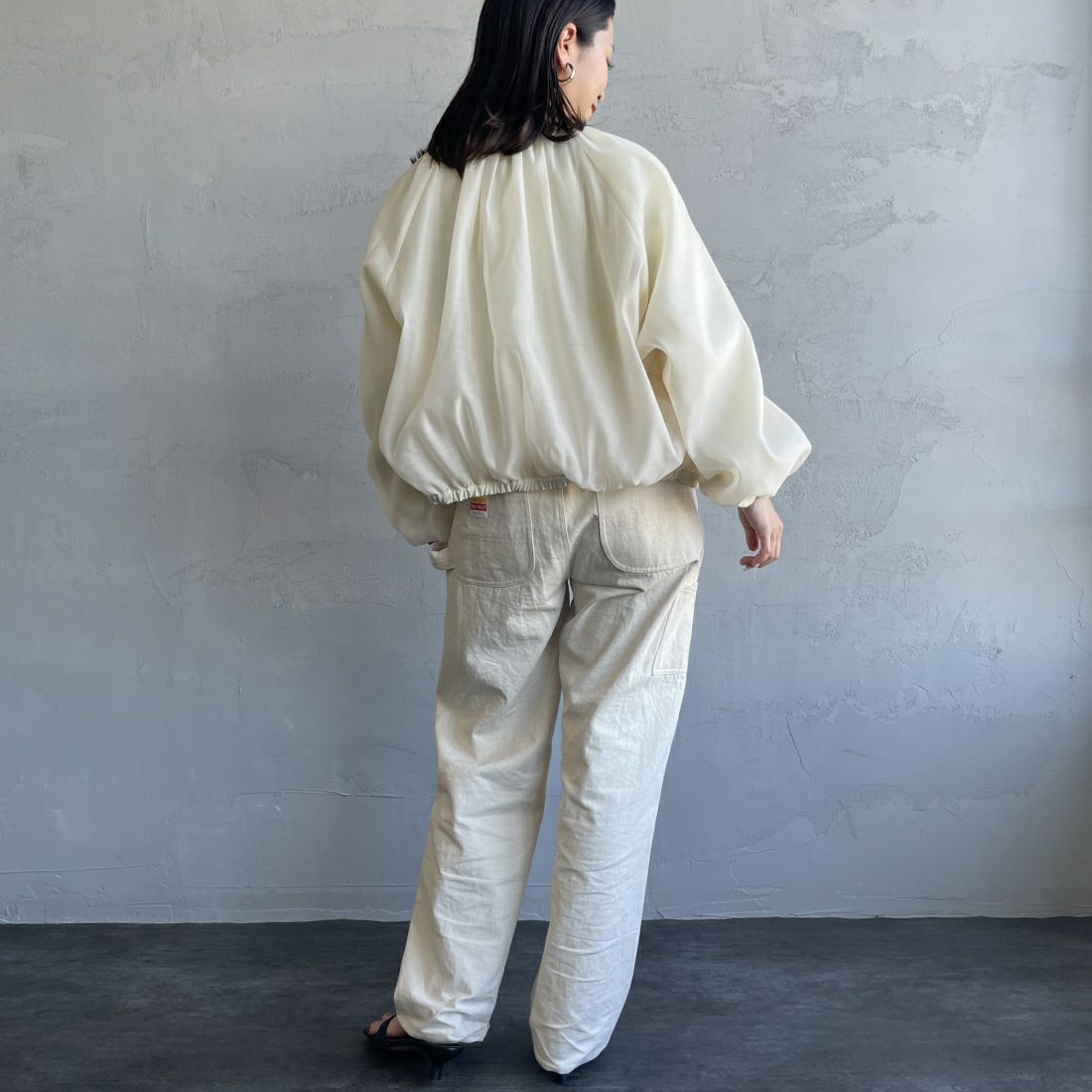 USINE [ユジーヌ] ボリュームスリーブ チュールブルゾン [2410201] IVORY &&モデル身長：163cm 着用サイズ：F&&