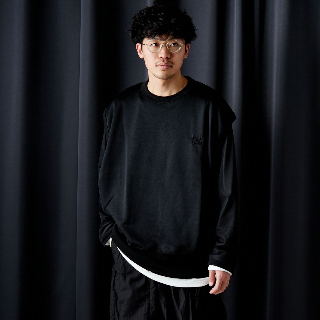 Needles [ニードルズ] スリーブレスTシャツ [OT248] B BLACK&&モデル身長：168cm 着用サイズ：L&&