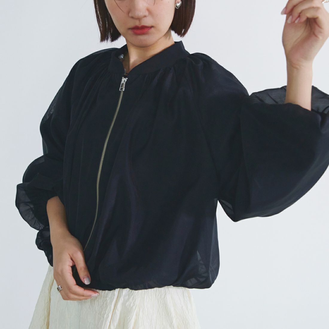 USINE [ユジーヌ] ジャガード織 タックギャザーフレアスカート [2410501] IVORY