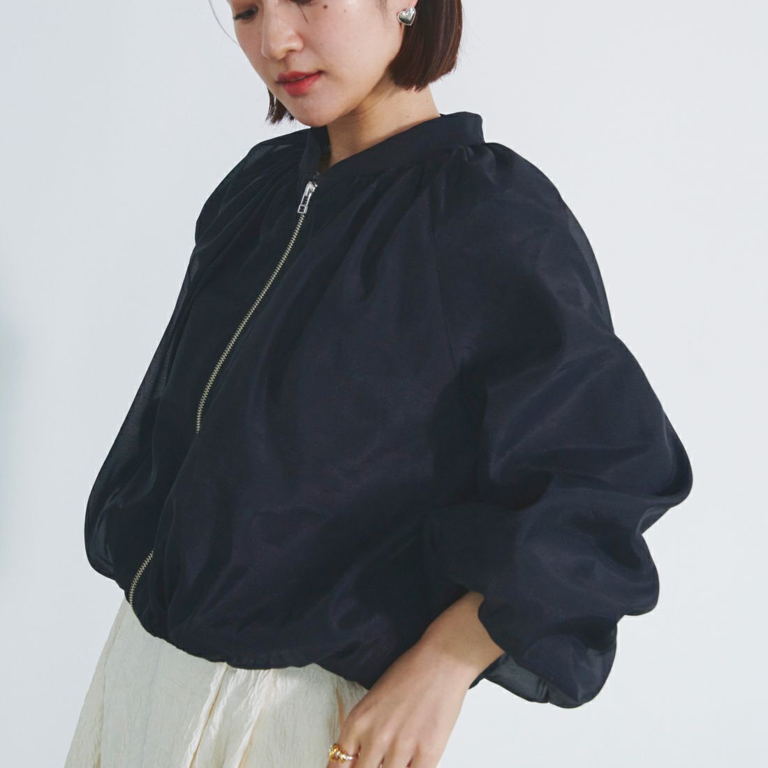 USINE [ユジーヌ] ジャガード織 タックギャザーフレアスカート [2410501] IVORY