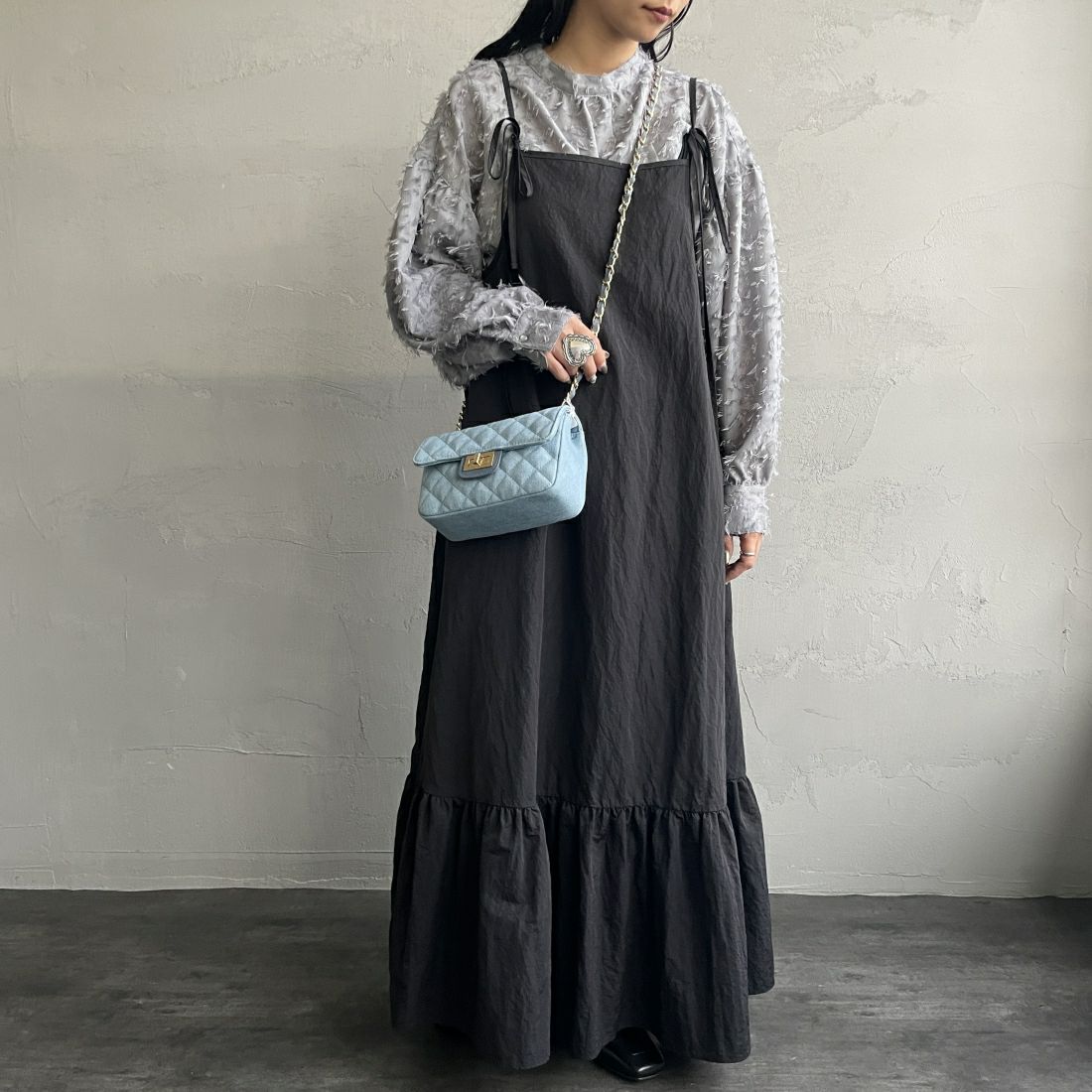 By/m [バイエム] ジャガードフリンジ フェザーブラウス [23142060] 07 GRAY &&モデル身長：156cm 着用サイズ：F&&