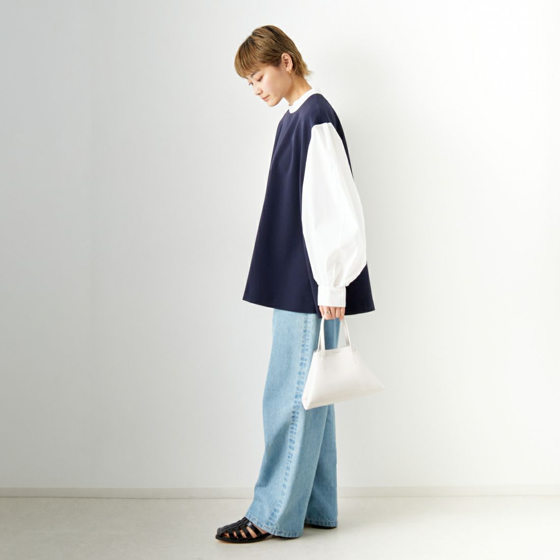 CHIGNON [シニヨン] ボリュームスリーブブラウス [1236-524MK] NAVY &&モデル身長：160cm 着用サイズ：F&&