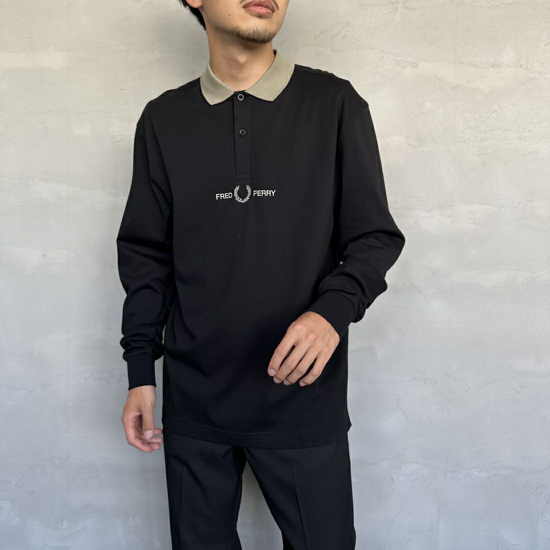 FRED PERRY [フレッドペリー] ポロシャツ [M7714] 102 BLACK &&モデル身長：168cm 着用サイズ：M&&