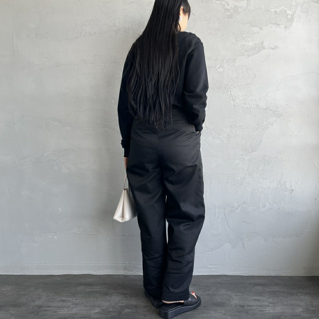 FRED PERRY [フレッドペリー] ツインティップライン ロングスリーブポロシャツ [M3636] 350 BLACK &&モデル身長：156cm 着用サイズ：S&&