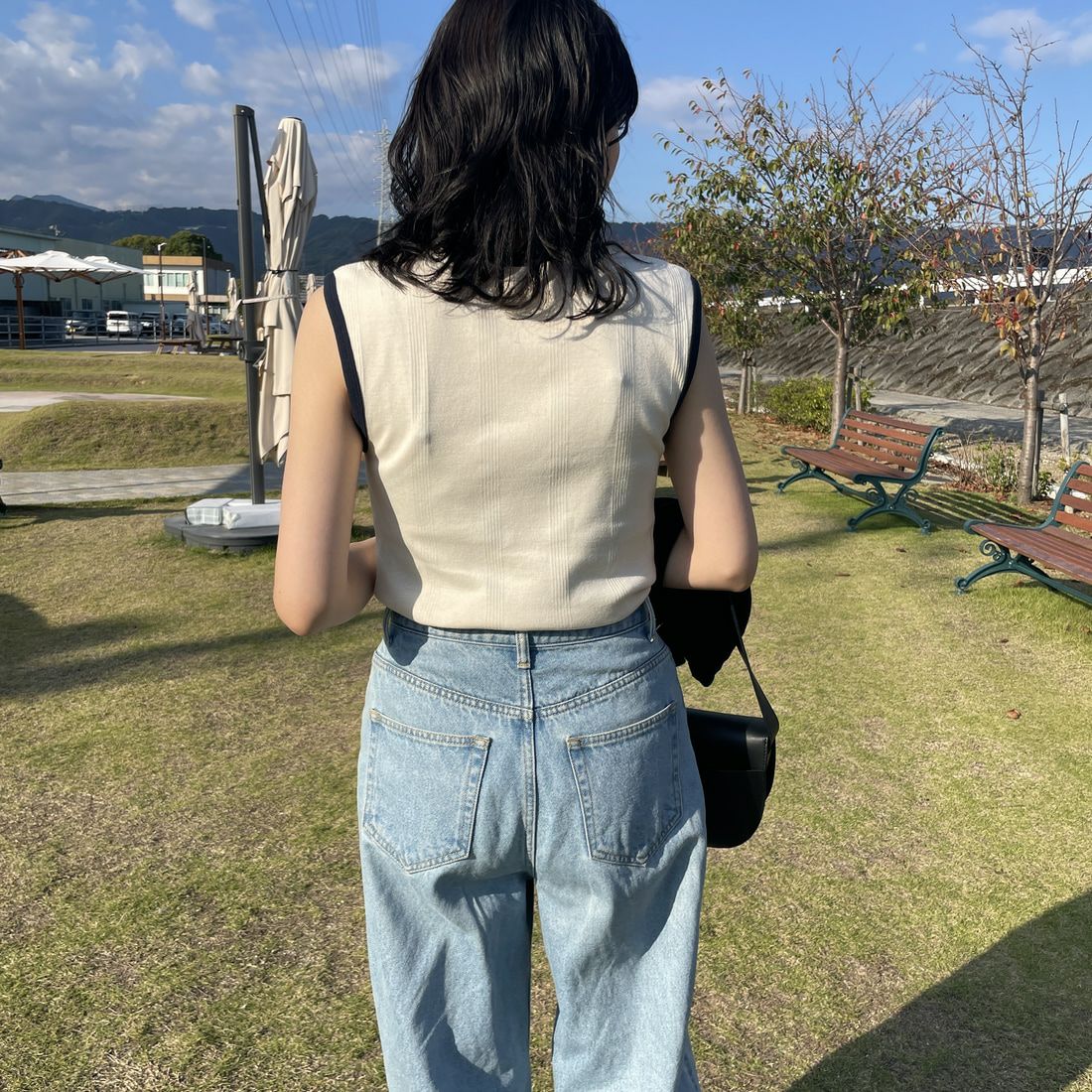 Robert P.Miller [ロバートピーミラー] 別注 パネルリブタンクトップ [RM241-2008IN-JF] IVORY &&モデル身長：160cm 着用サイズ：F&&