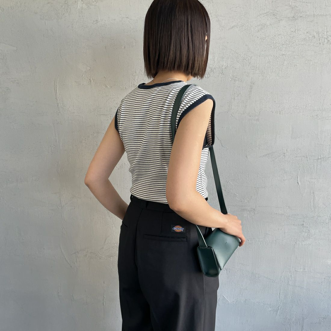 Robert P.Miller [ロバートピーミラー] 別注 パネルリブタンクトップ [RM241-2008IN-JF] NAVY &&モデル身長：159cm 着用サイズ：F&&