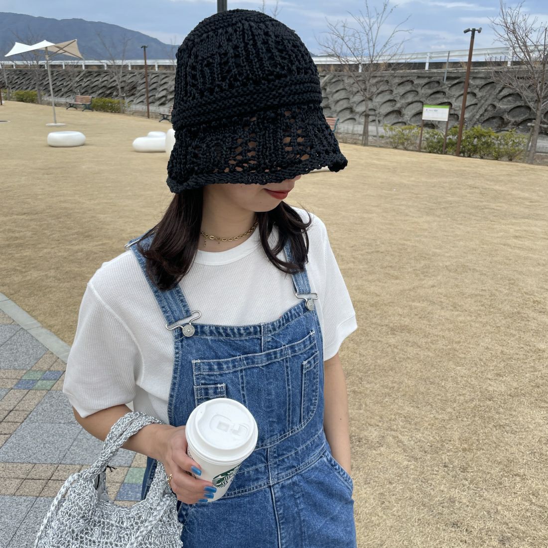 Health knit [ヘルスニット] 別注 ワッフルクルーネックTシャツ [HR24S-L022IN-JF] OFF&&モデル身長：163cm　着用サイズ：F&&