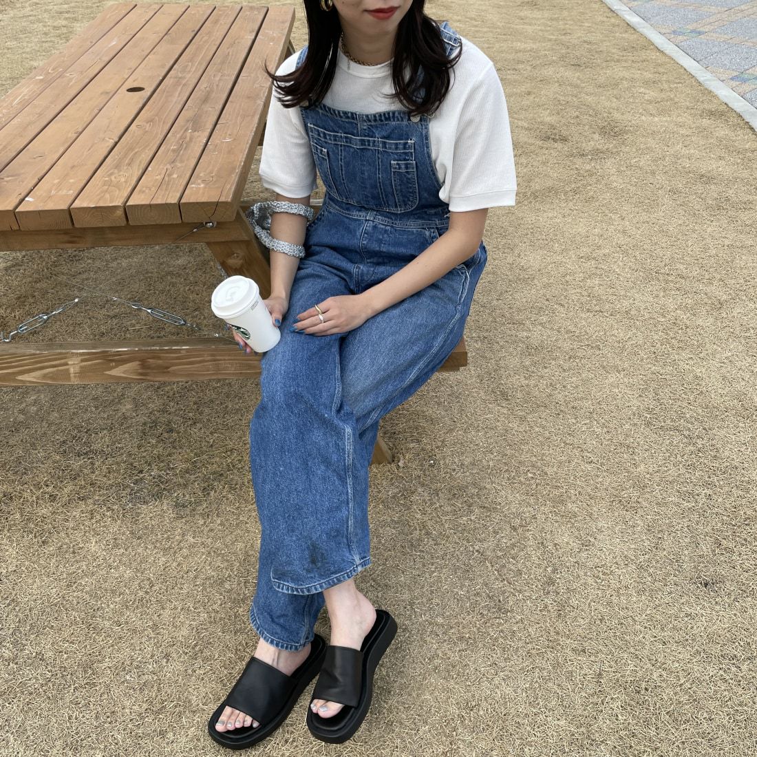 Health knit [ヘルスニット] 別注 ワッフルクルーネックTシャツ [HR24S-L022IN-JF] OFF&&モデル身長：163cm　着用サイズ：F&&