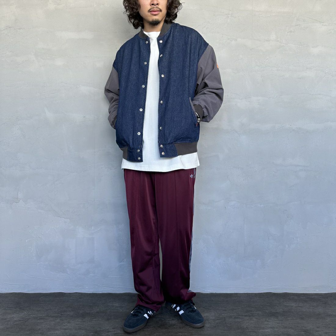 UNIVERSAL OVERALL [ユニバーサルオーバーオール] 別注 ボンバージャケット [U2411494IN-JF] DENIM OW &&モデル身長：173cm 着用サイズ：L&&