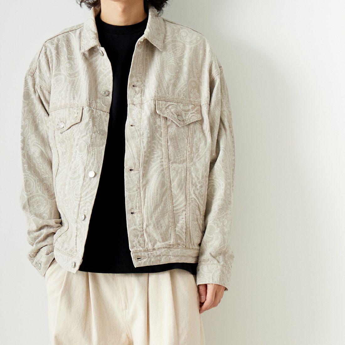 Noir Fabrik [ヌワールファブリック] デニムトラッカージャケット [NF-241-003] BEGﾍﾟｲｽﾞﾘｰ &&モデル身長：182cm 着用サイズ：L&&