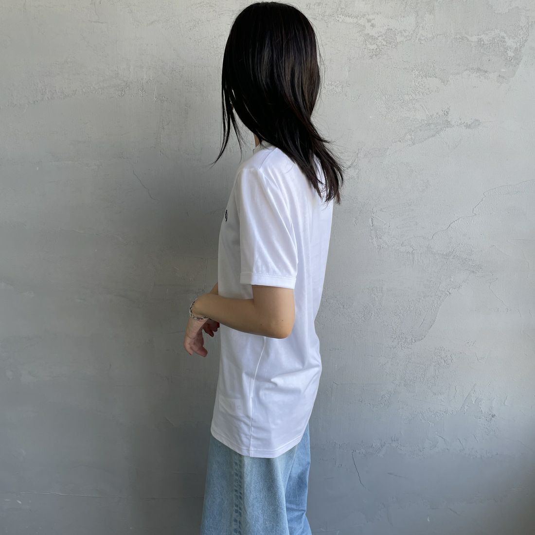 FRED PERRY [フレッドペリー] リンガーTシャツ [M3519] 100 WHITE &&モデル身長：160cm 着用サイズ：XS&&