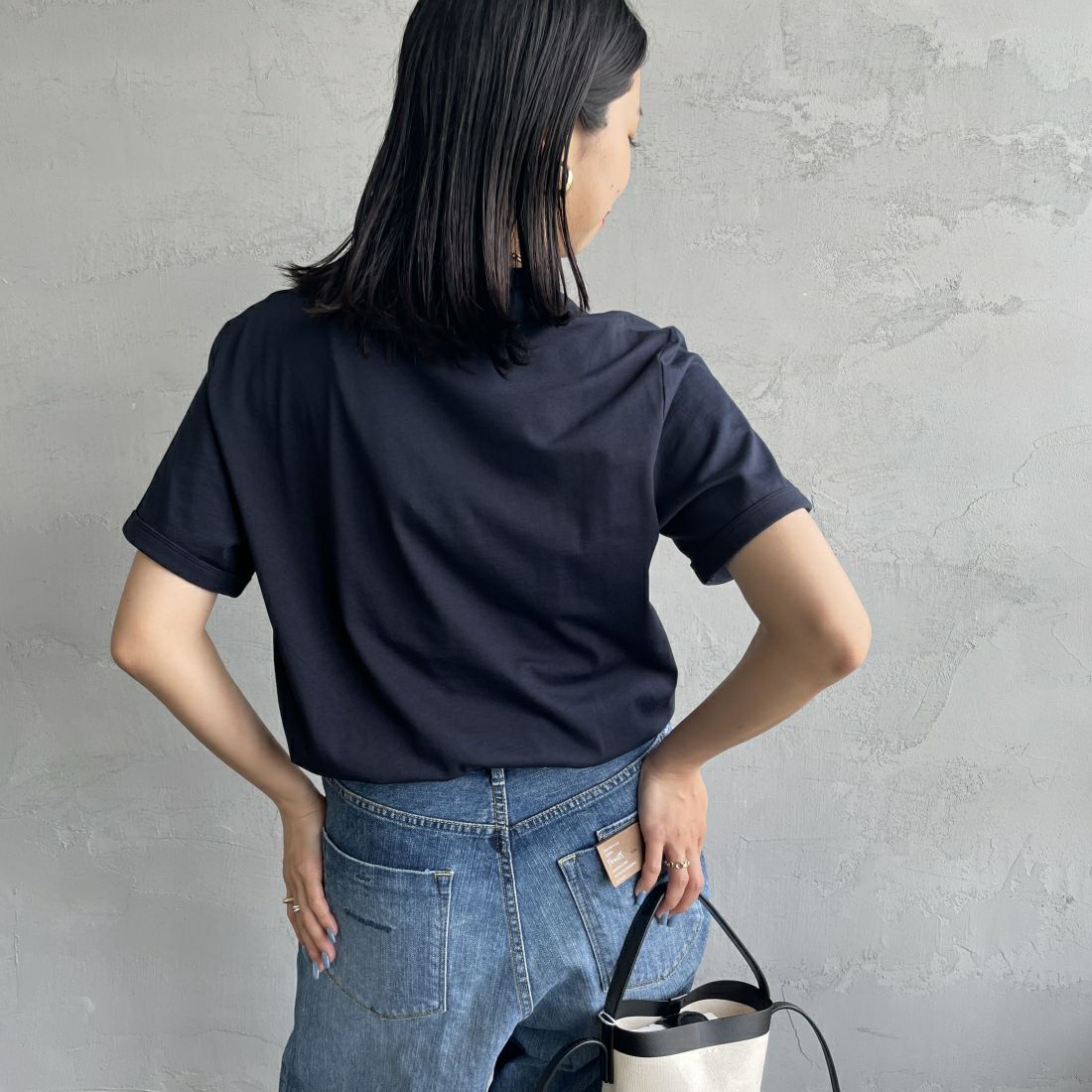 FRED PERRY [フレッドペリー] リンガーTシャツ [M3519] 608 NAVY &&モデル身長：163cm 着用サイズ：S&&