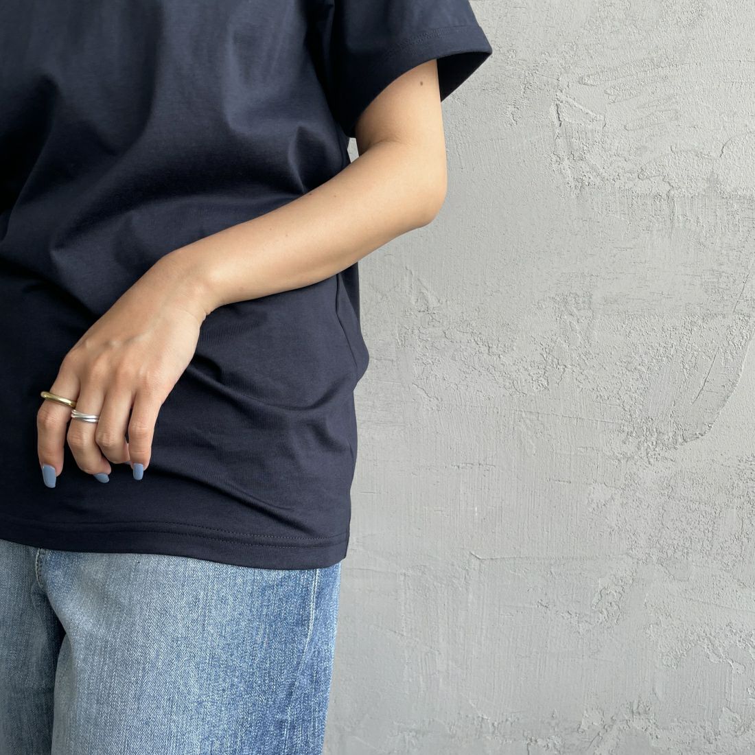 FRED PERRY [フレッドペリー] リンガーTシャツ [M3519] 608 NAVY &&モデル身長：163cm 着用サイズ：S&&