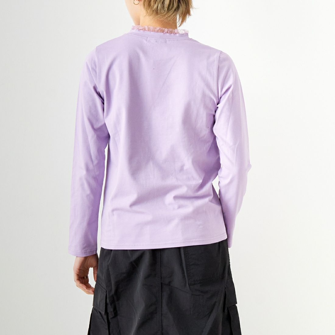 Jf Ready Made [ジェイエフレディメイド] ネックフリルTシャツ [2910108] 610 ﾗﾍﾞﾝﾀﾞ名 &&モデル身長：160cm 着用サイズ：F&&