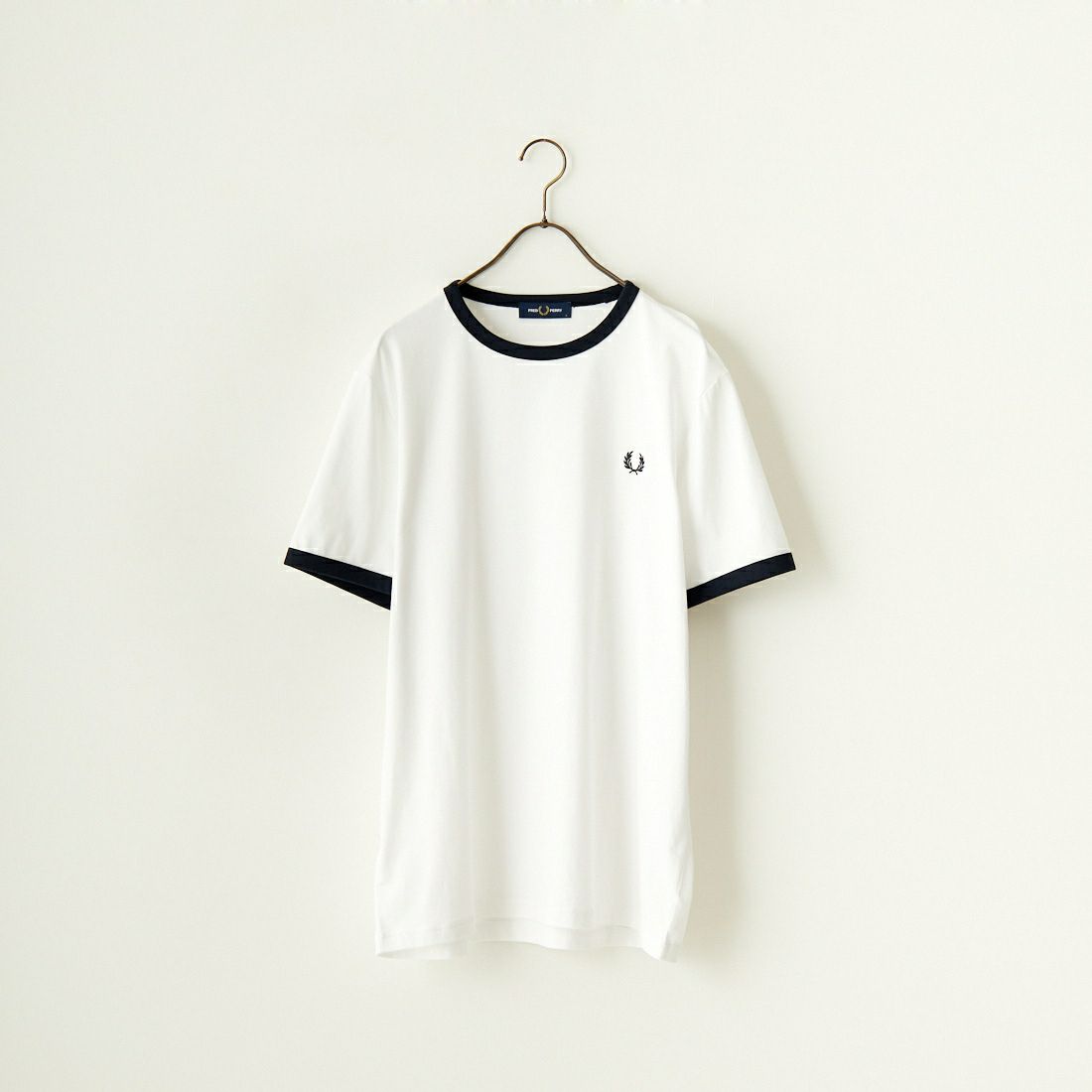 FRED PERRY [フレッドペリー] 別注 ワンポイントロゴ刺繍 ショートスリーブ リンガーTシャツ [M3519-JF] 567 WHT/NV