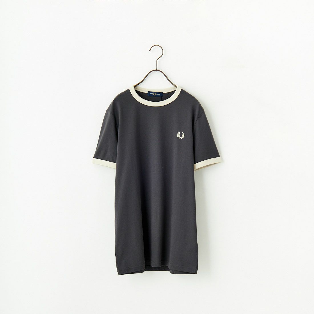 FRED PERRY [フレッドペリー] 別注 ワンポイントロゴ刺繍 ショートスリーブ リンガーTシャツ [M3519-JF] GRY/OAT
