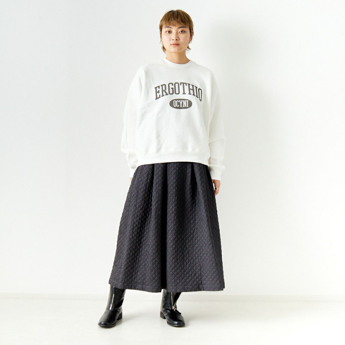 CLOCHE [クロシェ] キルティングフレアスカート [35286551] 88 ﾌﾞﾗｯｸ &&モデル身長：160cm 着用サイズ：2&&