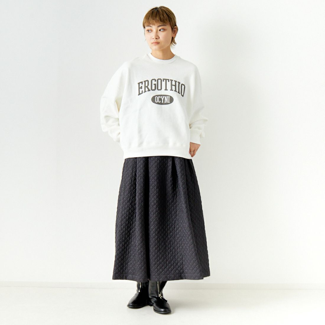 CLOCHE [クロシェ] キルティングフレアスカート [35286551] 88 ﾌﾞﾗｯｸ &&モデル身長：160cm 着用サイズ：2&&