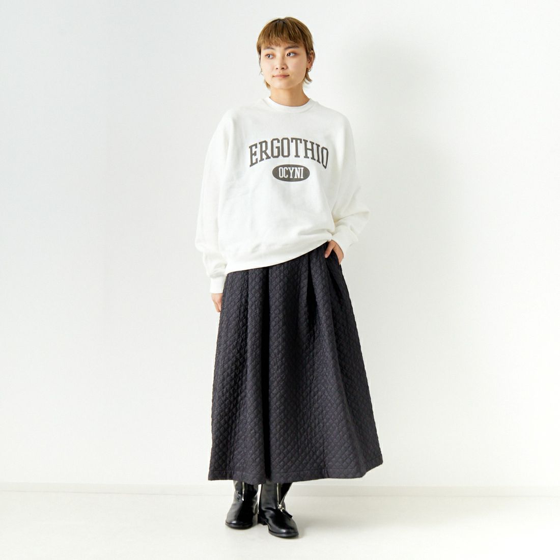 CLOCHE [クロシェ] キルティングフレアスカート [35286551] 88 ﾌﾞﾗｯｸ &&モデル身長：160cm 着用サイズ：2&&
