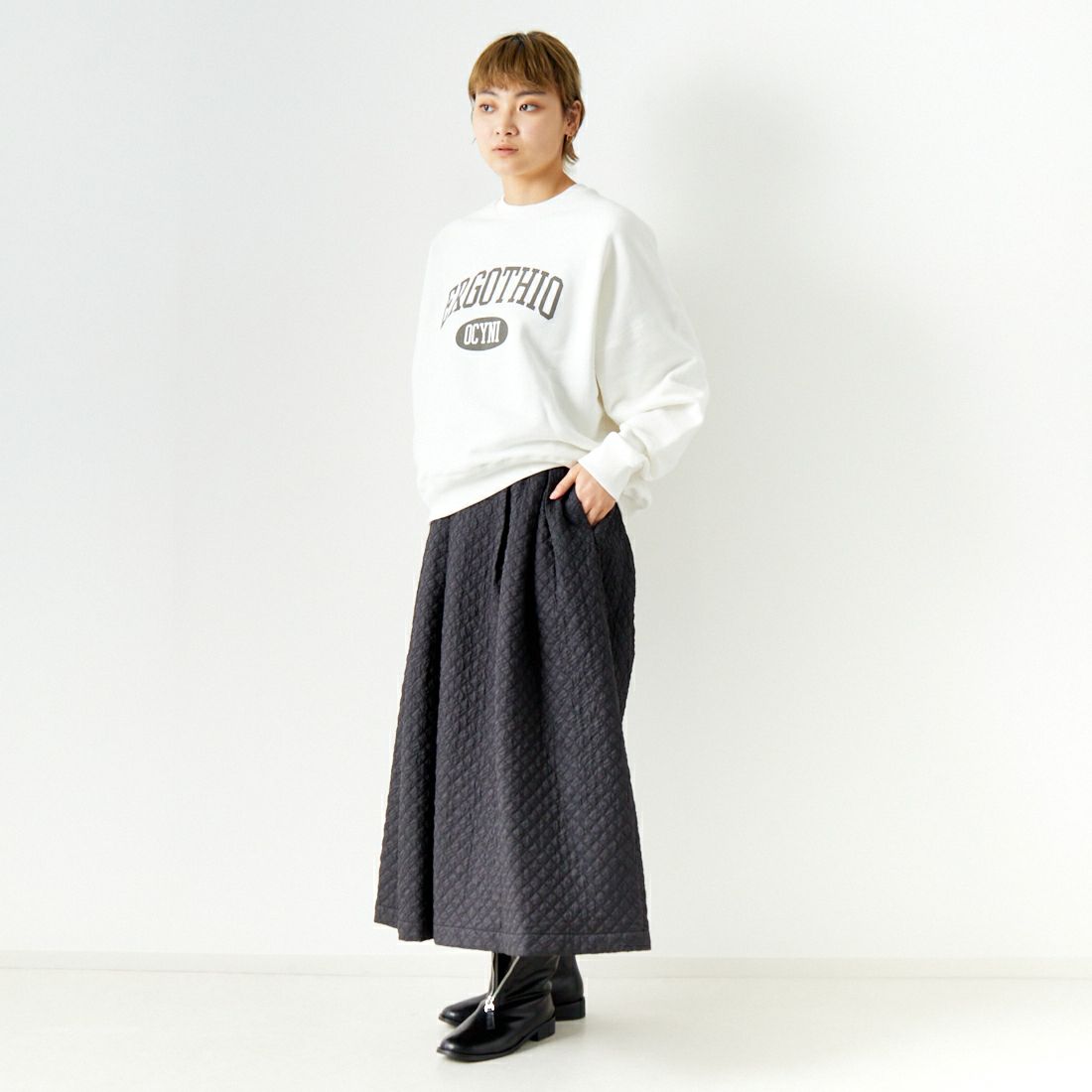 CLOCHE [クロシェ] キルティングフレアスカート [35286551] 88 ﾌﾞﾗｯｸ &&モデル身長：160cm 着用サイズ：2&&