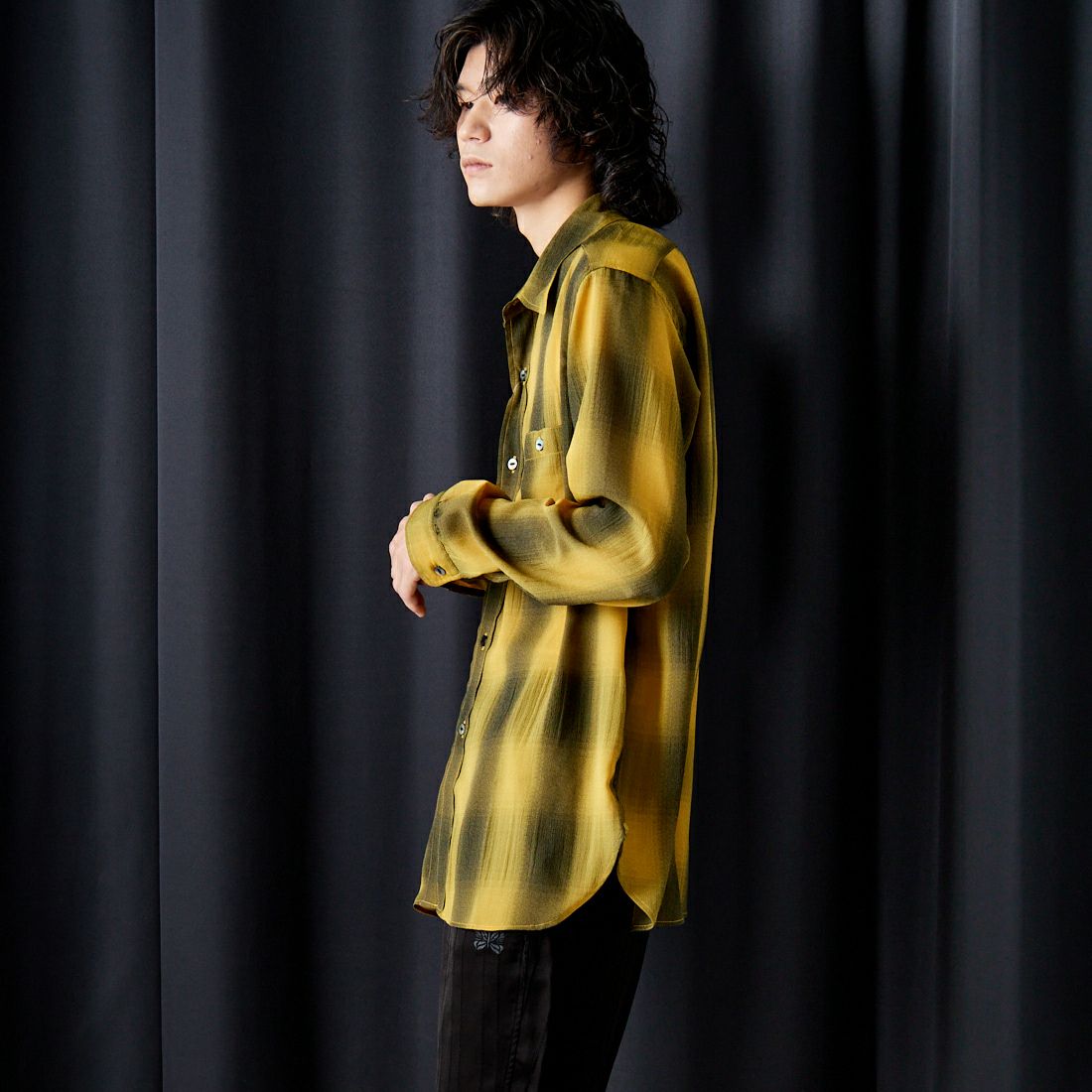 Needles [ニードルズ] オンブレチェックワークシャツ [OT159] A YELLOW&&モデル身長：182cm 着用サイズ：L&&