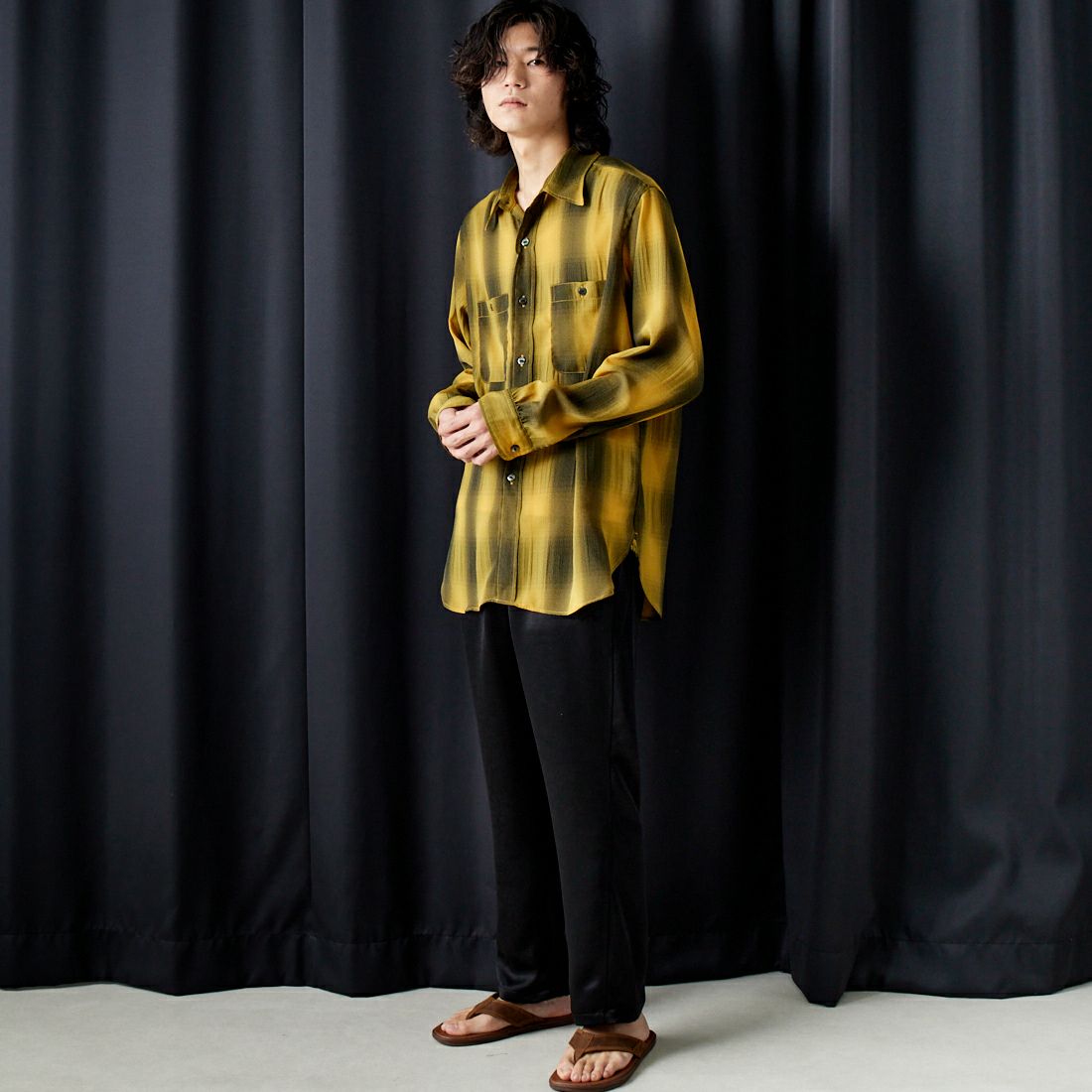 Needles [ニードルズ] オンブレチェックワークシャツ [OT159] A YELLOW&&モデル身長：182cm 着用サイズ：L&&