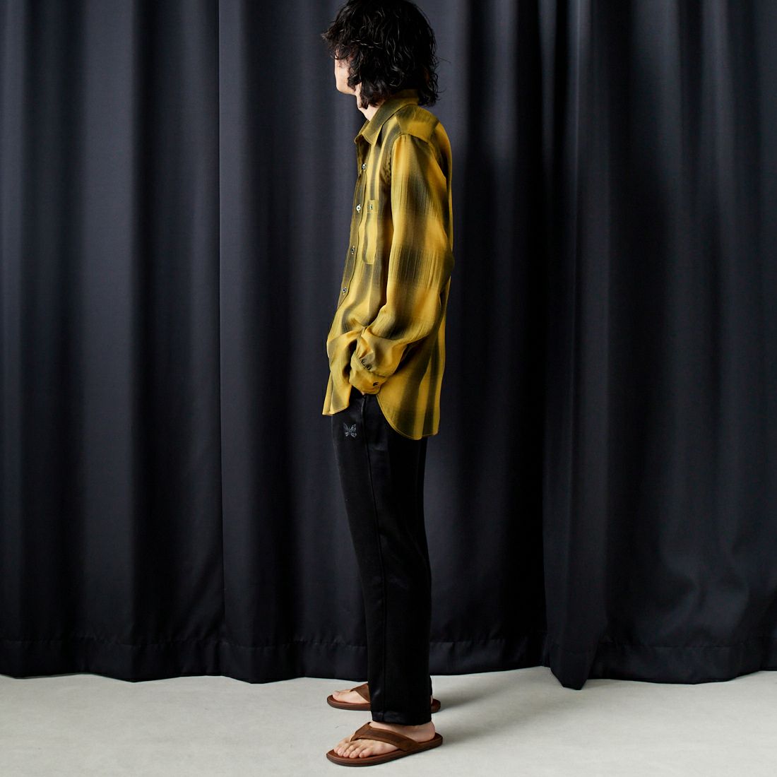 Needles [ニードルズ] オンブレチェックワークシャツ [OT159] A YELLOW&&モデル身長：182cm 着用サイズ：L&&