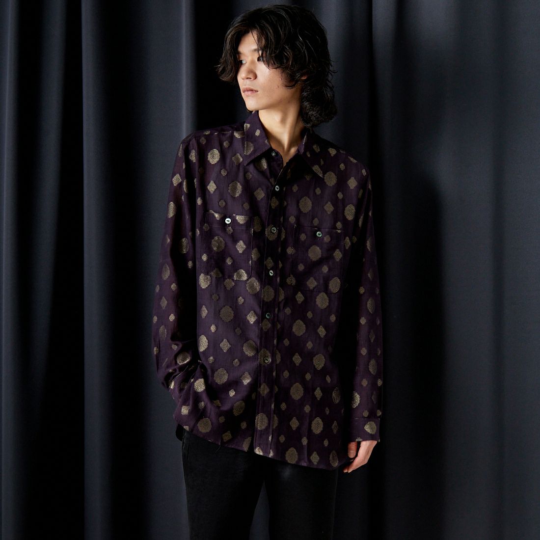 Needles [ニードルズ] ワークシャツ [OT162] A WINE&&モデル身長：182cm 着用サイズ：L&&