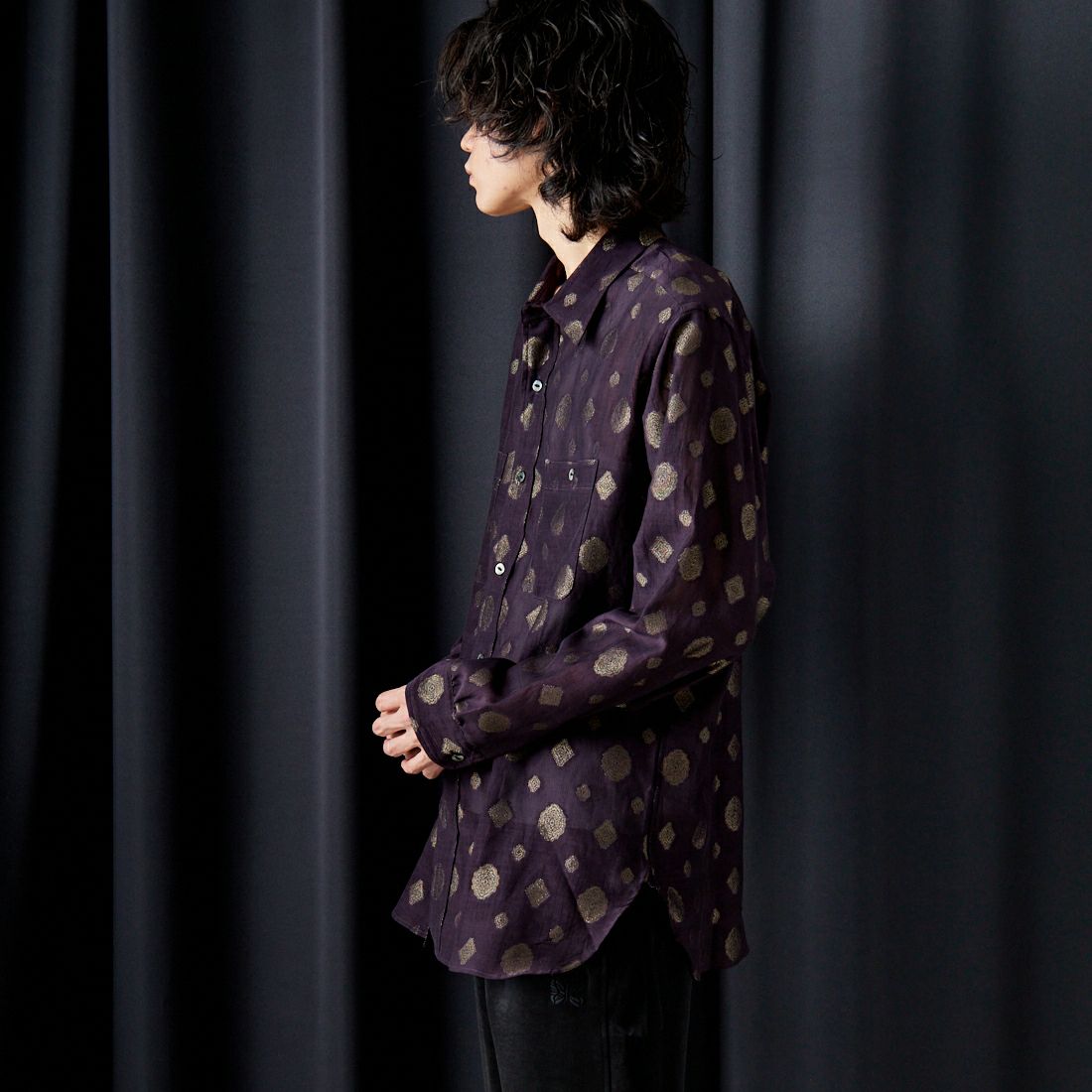 Needles [ニードルズ] ワークシャツ [OT162] A WINE&&モデル身長：182cm 着用サイズ：L&&