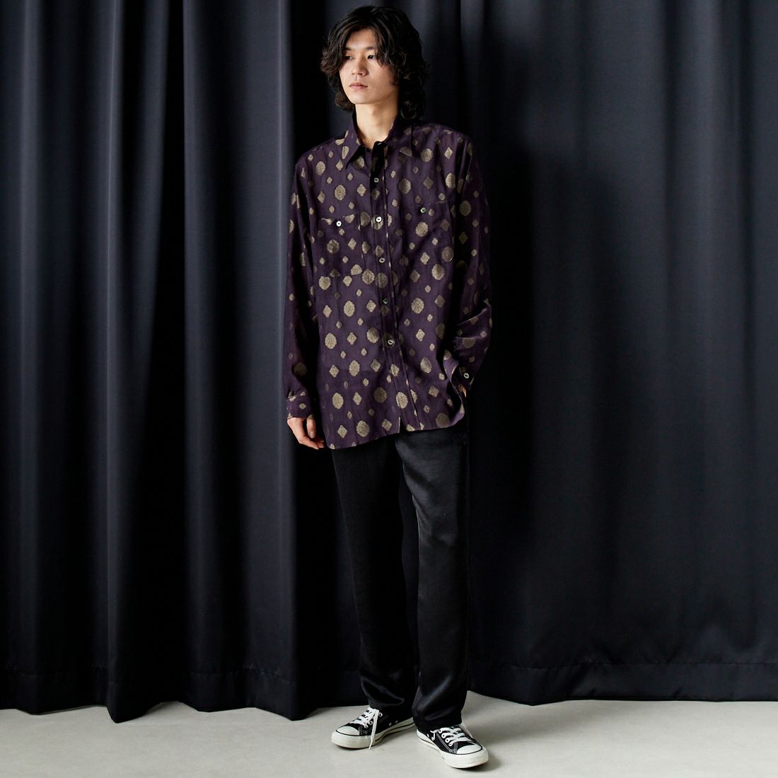 Needles [ニードルズ] ワークシャツ [OT162] A WINE&&モデル身長：182cm 着用サイズ：L&&