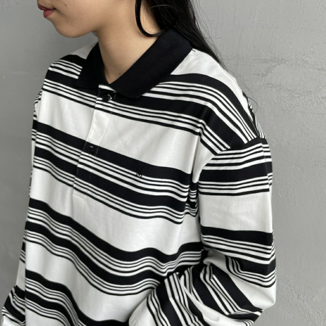 UNIVERSAL OVERALL [ユニバーサルオーバーオール] 別注 ロングスリーブ ボーダーポロシャツ [U2411284IN-JF] WHT BORDER