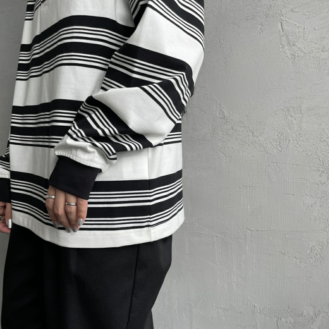 UNIVERSAL OVERALL [ユニバーサルオーバーオール] 別注 ロングスリーブ ボーダーポロシャツ [U2411284IN-JF] WHT BORDER