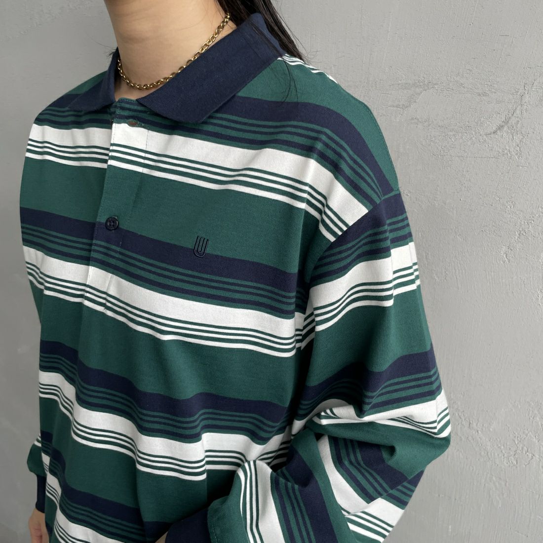 UNIVERSAL OVERALL [ユニバーサルオーバーオール] 別注 ロングスリーブ ボーダーポロシャツ [U2411284IN-JF] GRN BORDER