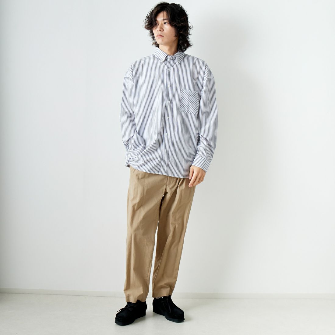 Noir Fabrik [ヌワールファブリック] イージートラウザー [UNSLACKS-M-241-02-IN] BEIGE &&モデル身長：182cm 着用サイズ：46&&