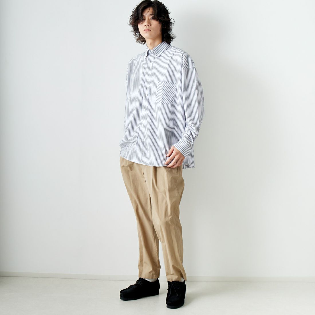 Noir Fabrik [ヌワールファブリック] イージートラウザー [UNSLACKS-M-241-02-IN] BEIGE &&モデル身長：182cm 着用サイズ：46&&