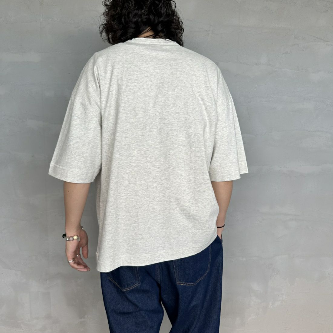 Health knit [ヘルスニット] 別注 ビックシルエット ヘンリーネックTシャツ [HR24S-M021-JF] GREY &&モデル身長：173cm 着用サイズ：XL&&