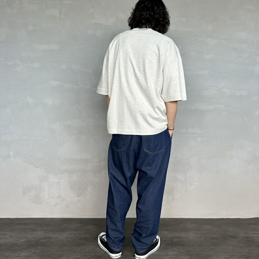 Health knit [ヘルスニット] 別注 ビックシルエット ヘンリーネックTシャツ [HR24S-M021-JF] GREY &&モデル身長：173cm 着用サイズ：XL&&